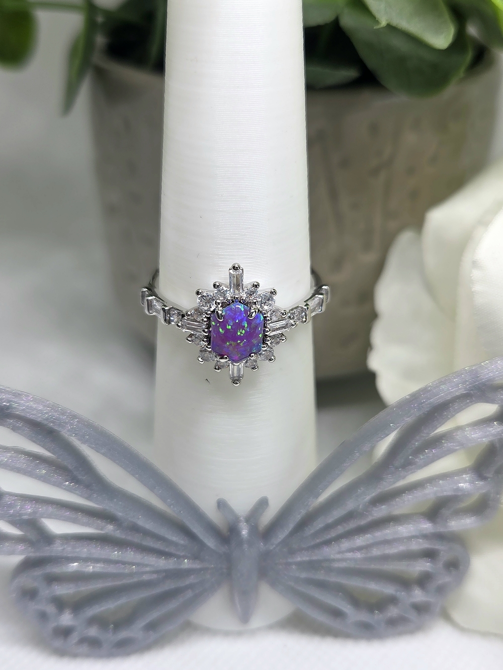 BP Purple Opal Halo Ring On Rhodium Plating